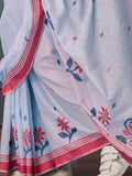 Attractive Sky Blue Weaving Linen Casual Wear Saree With Blouse - Zeel Clothing