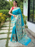 Attractive Sky Blue Woven Paithani Silk Traditional Saree With Blouse - Zeel Clothing