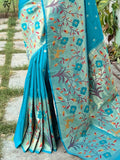 Attractive Sky Blue Woven Paithani Silk Traditional Saree With Blouse - Zeel Clothing