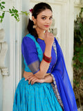 Attractive Sky Blue Zari Weaving Art Silk Onam Special Half Saree Lehenga - Zeel Clothing
