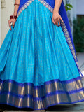 Attractive Sky Blue Zari Weaving Art Silk Onam Special Half Saree Lehenga - Zeel Clothing