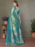 Attractive Sky Blue Zari Weaving Banarasi Silk Paithani Saree With Blouse - Zeel Clothing
