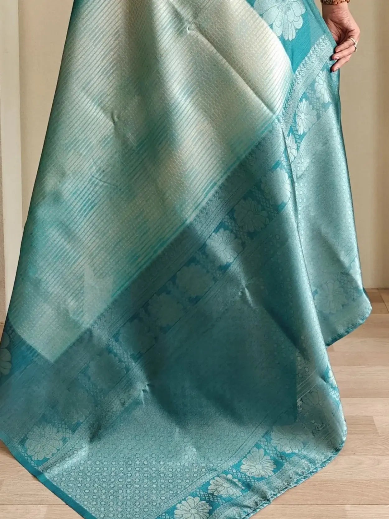 Attractive Sky-Blue Zari Weaving Silk Evening Wear Saree With Blouse - Zeel Clothing