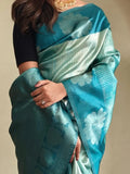 Attractive Sky-Blue Zari Weaving Silk Evening Wear Saree With Blouse - Zeel Clothing