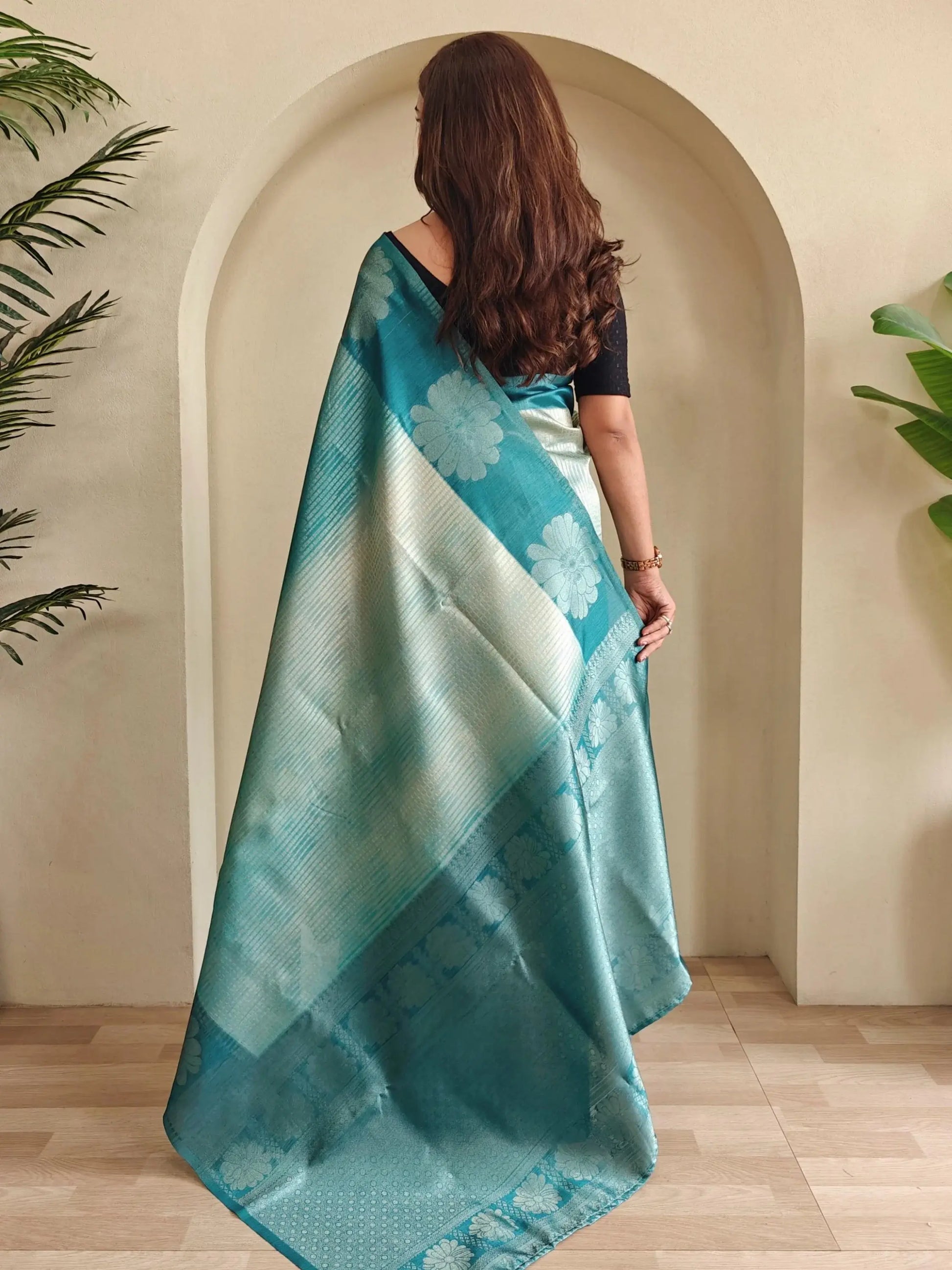 Attractive Sky-Blue Zari Weaving Silk Evening Wear Saree With Blouse - Zeel Clothing