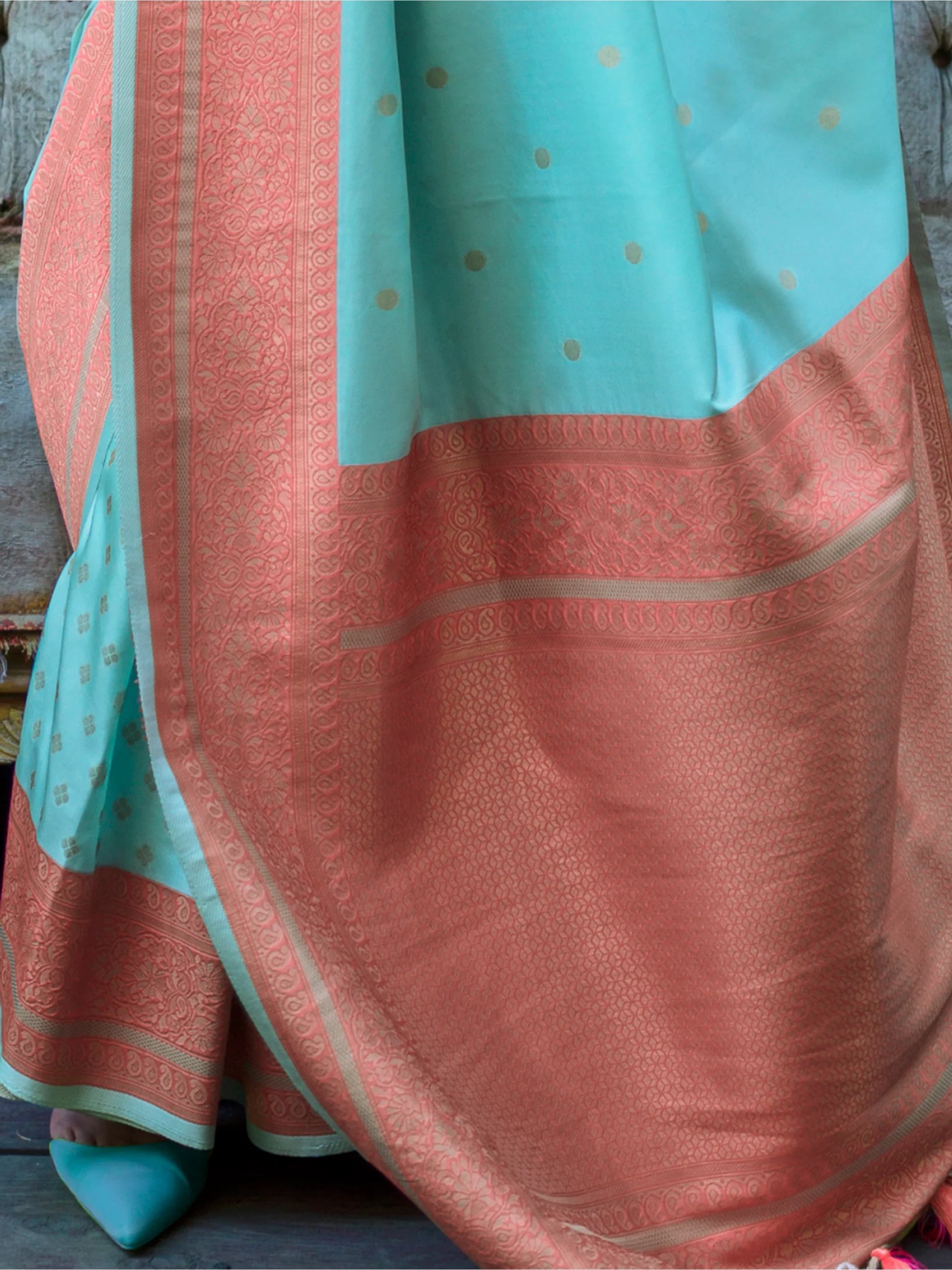 Attractive Sky Blue Zari Weaving Silk Event Wear Saree With Blouse - Zeel Clothing