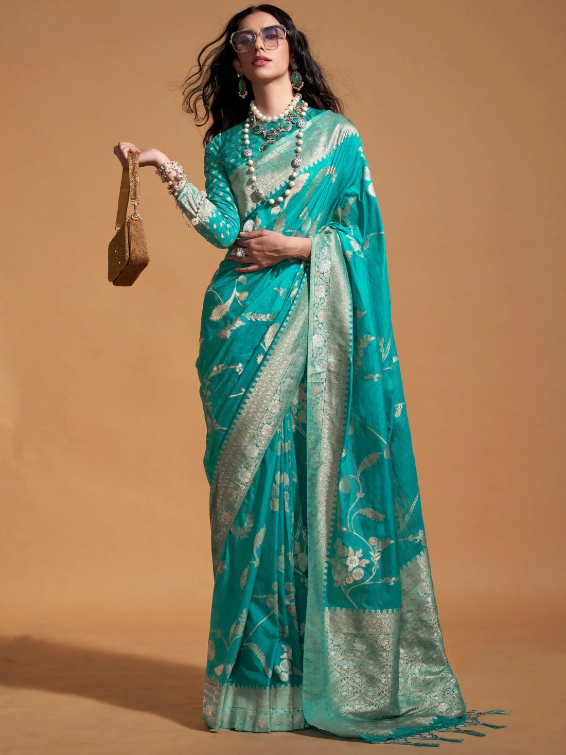Attractive Sky-Blue Zari Weaving Silk Festival Wear Saree With Blouse - Zeel Clothing
