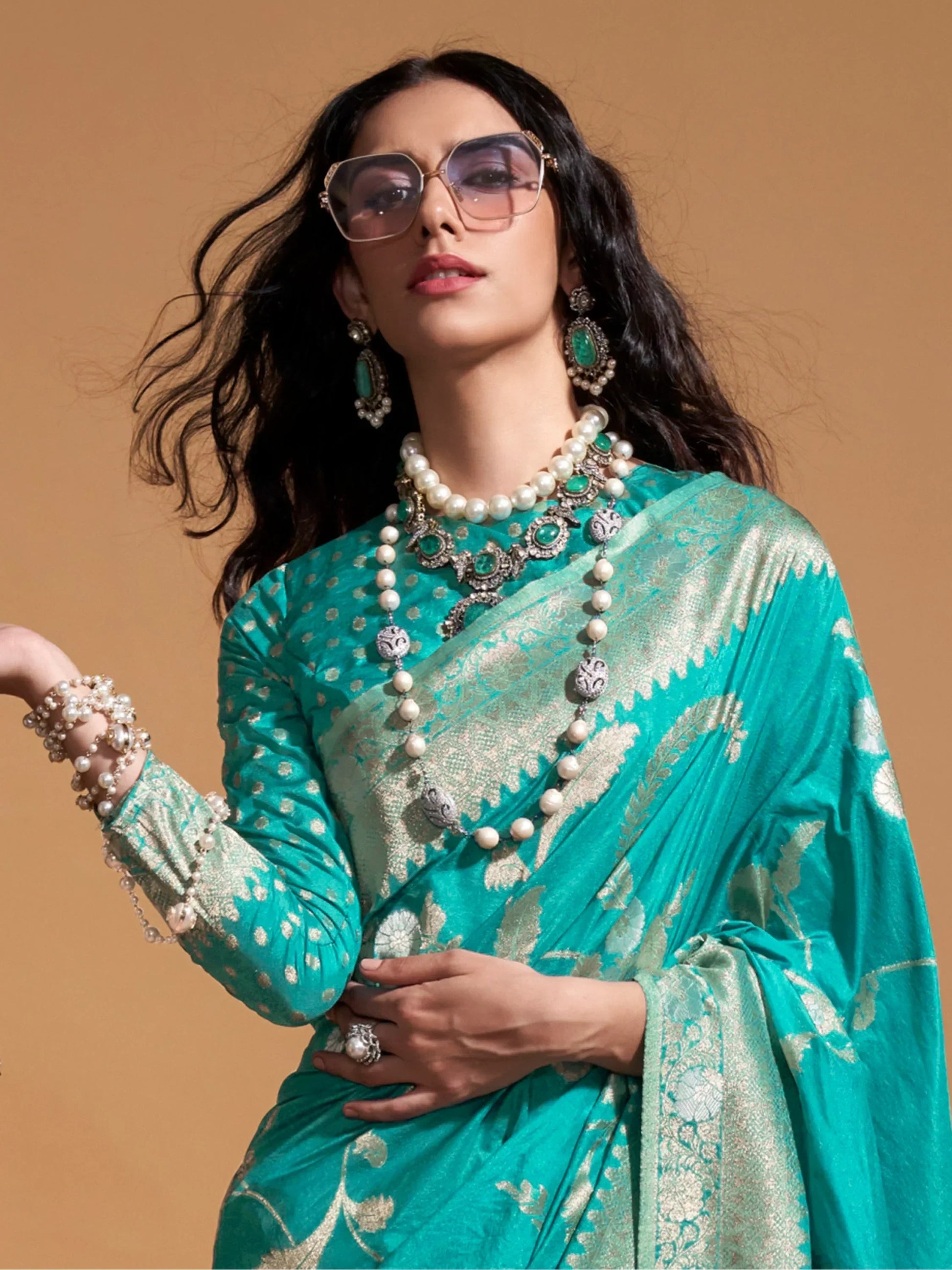 Attractive Sky-Blue Zari Weaving Silk Festival Wear Saree With Blouse - Zeel Clothing
