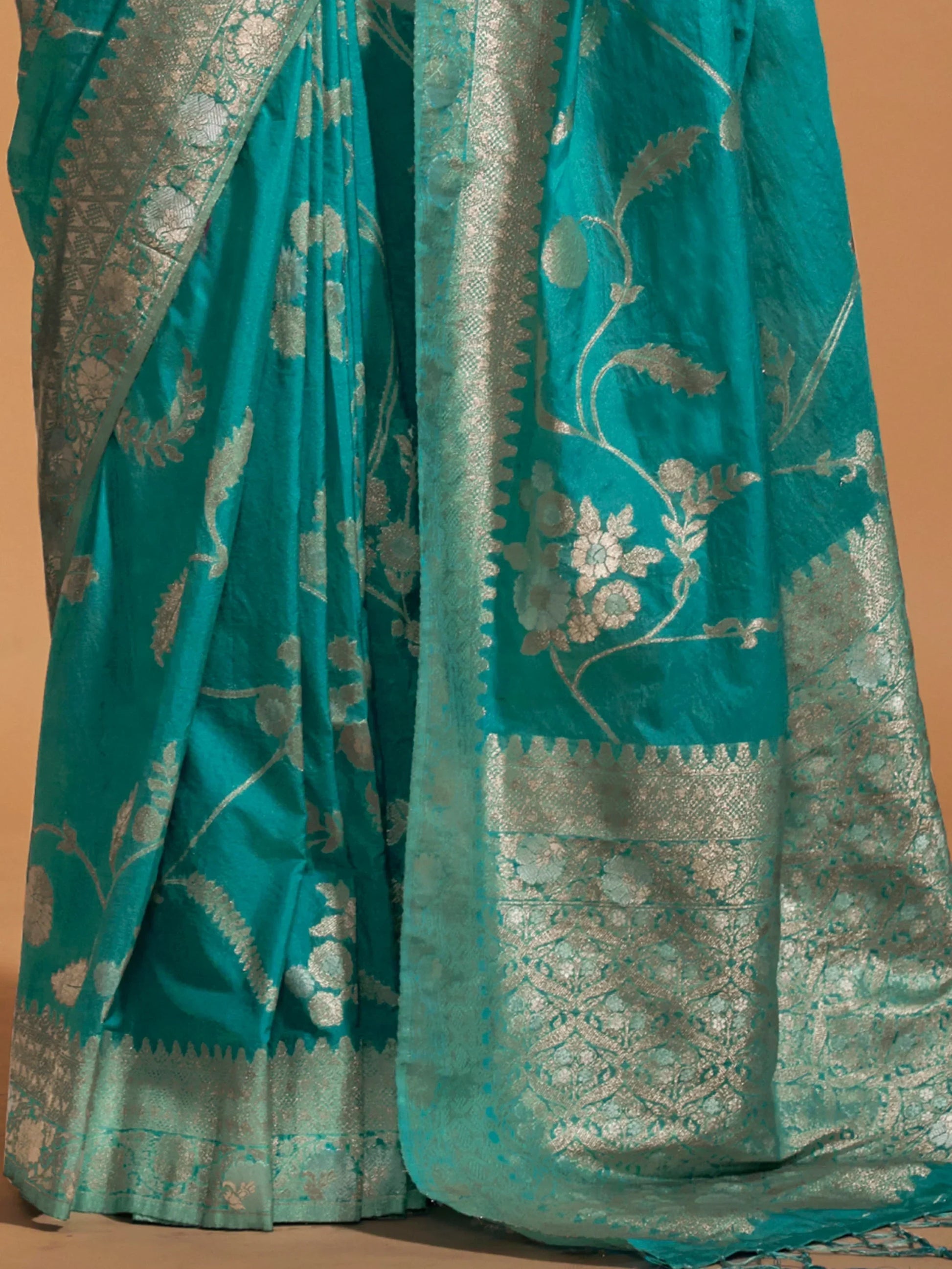 Attractive Sky-Blue Zari Weaving Silk Festival Wear Saree With Blouse - Zeel Clothing