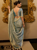 Attractive Sky Blue Zari Weaving Tissue Silk Festival Wear Saree - Zeel Clothing