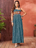 Attractive Teal Blue Bandhani Printed Georgette Navratri Special Gown - Zeel Clothing