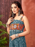 Attractive Teal Blue Bandhani Printed Georgette Navratri Special Gown - Zeel Clothing