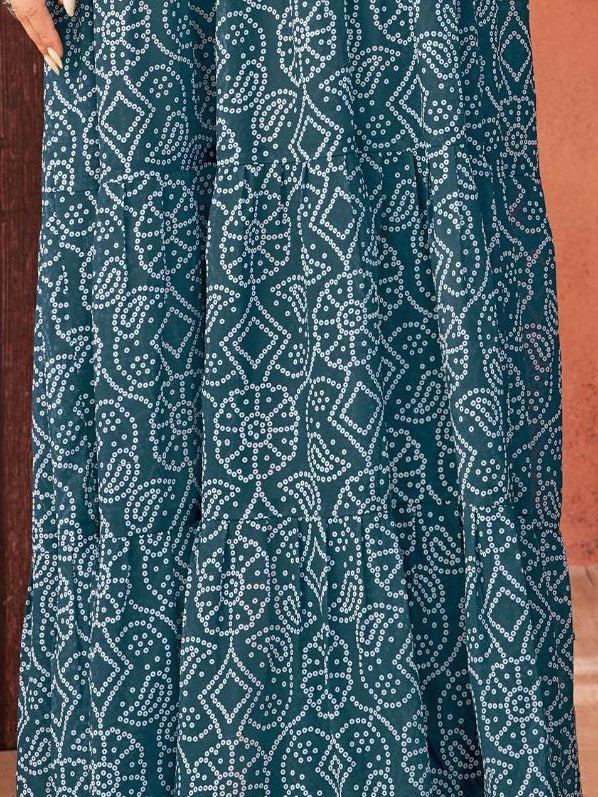 Attractive Teal Blue Bandhani Printed Georgette Navratri Special Gown - Zeel Clothing