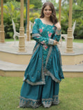 Attractive Teal Blue Sequins Chinon Palazzo Suit With Dupatta - Zeel Clothing