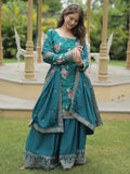 Attractive Teal Blue Sequins Chinon Palazzo Suit With Dupatta - Zeel Clothing