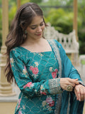 Attractive Teal Blue Sequins Chinon Palazzo Suit With Dupatta - Zeel Clothing