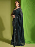 Attractive Teal Blue Sequins Georgette Function Wear Saree With Blouse - Zeel Clothing