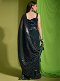 Attractive Teal Blue Sequins Georgette Function Wear Saree With Blouse - Zeel Clothing