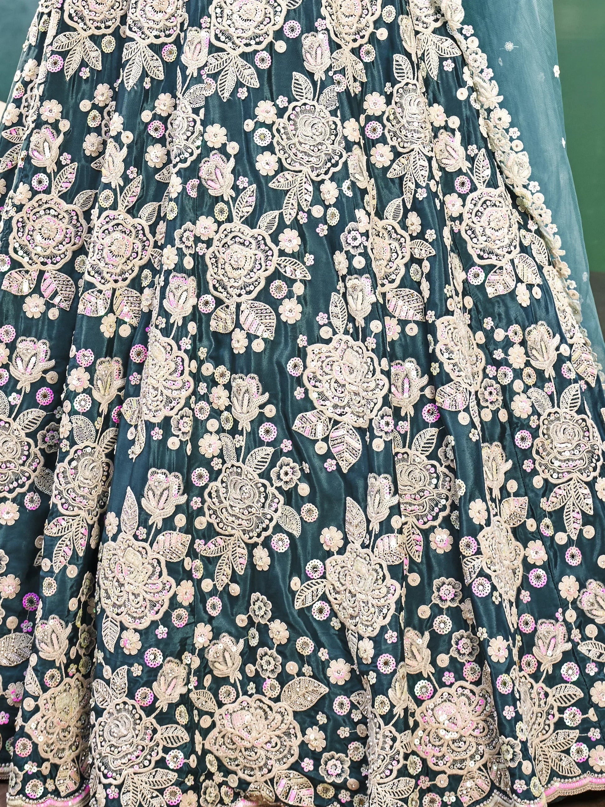 Attractive Teal Blue Sequins Satin Bridesmaid Lehenga Choli With Dupatta - Zeel Clothing