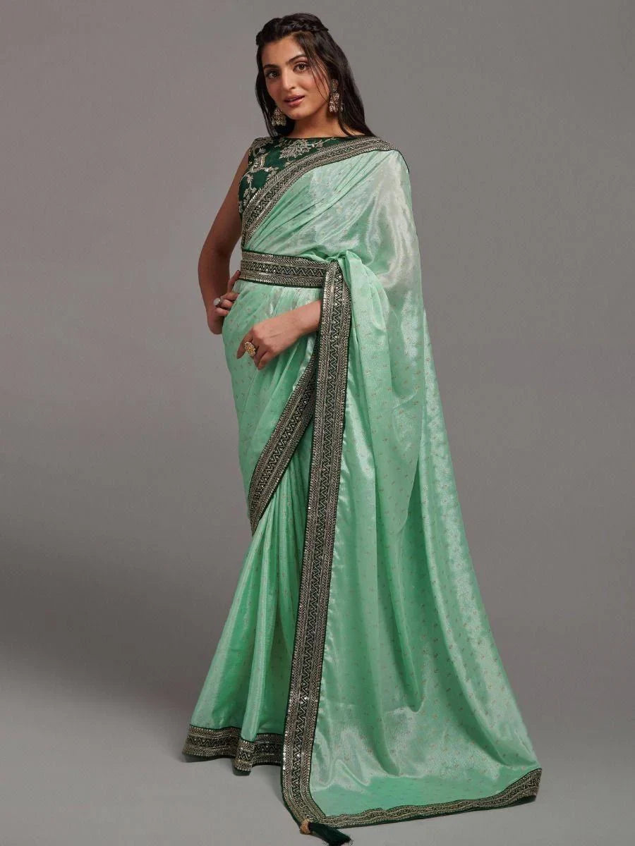 Attractive Teal Green Chinon Festival Wear Saree With Blouse