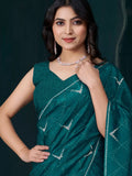 Attractive Teal Green Crepe Silk Event Wear Saree With Blouse - Zeel Clothing