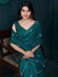 Attractive Teal Green Crepe Silk Event Wear Saree With Blouse - Zeel Clothing