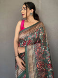Attractive Teal Green Kalamkari Printed Soft Silk Saree With Blouse - Zeel Clothing