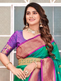 Attractive Teal Green Weaving Paithani Silk Festival Wear Saree - Zeel Clothing