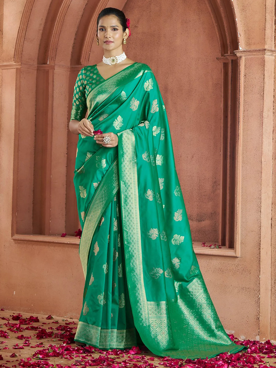Attractive Teal Green Zari Weaving Banarasi Silk Festival Wear Saree - Zeel Clothing