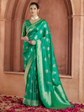 Attractive Teal Green Zari Weaving Banarasi Silk Festival Wear Saree - Zeel Clothing