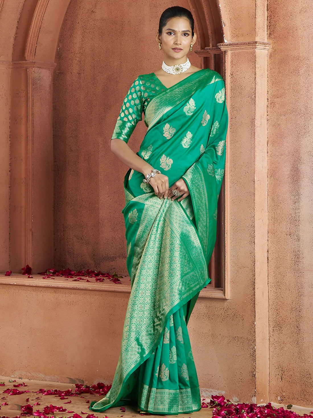 Attractive Teal Green Zari Weaving Banarasi Silk Festival Wear Saree - Zeel Clothing