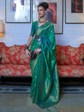Attractive Teal Green Zari Weaving Silk Festival Wear Saree With Blouse - Zeel Clothing