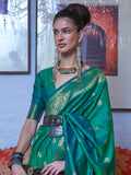 Attractive Teal Green Zari Weaving Silk Festival Wear Saree With Blouse - Zeel Clothing