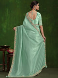 Attractive Turquoise Satin Reception Wear Saree With Blouse - Zeel Clothing