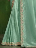 Attractive Turquoise Satin Reception Wear Saree With Blouse - Zeel Clothing