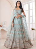 Attractive Turquoise Sequins Net Reception Wear Lehenga Choli - Zeel Clothing