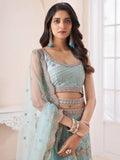 Attractive Turquoise Sequins Net Reception Wear Lehenga Choli - Zeel Clothing