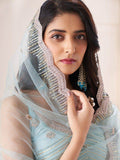 Attractive Turquoise Sequins Net Reception Wear Lehenga Choli - Zeel Clothing