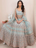 Attractive Turquoise Sequins Net Reception Wear Lehenga Choli - Zeel Clothing