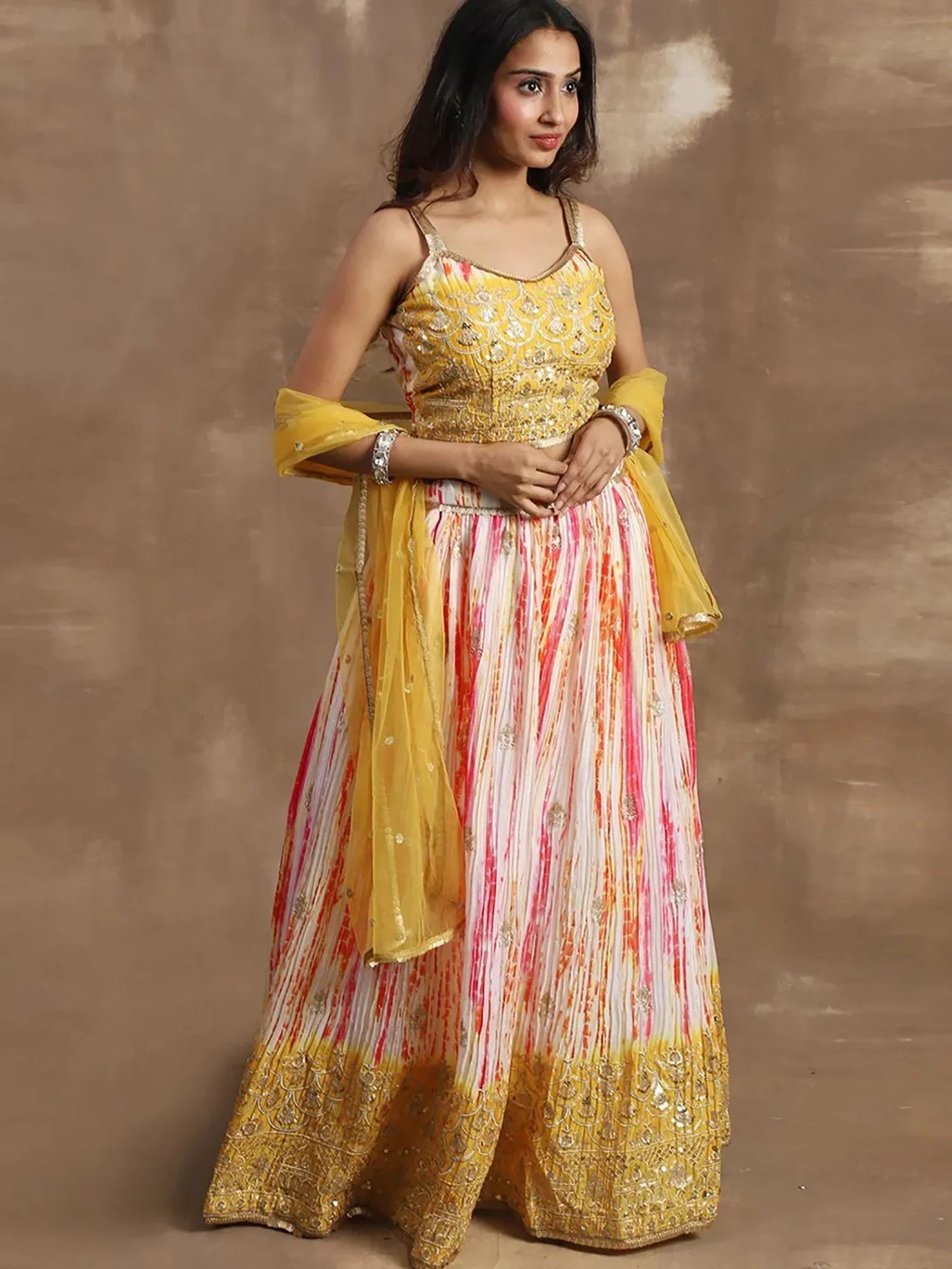 Attractive White & Yellow Sequins Chinon Haldi Wear Lehenga Choli - Zeel Clothing