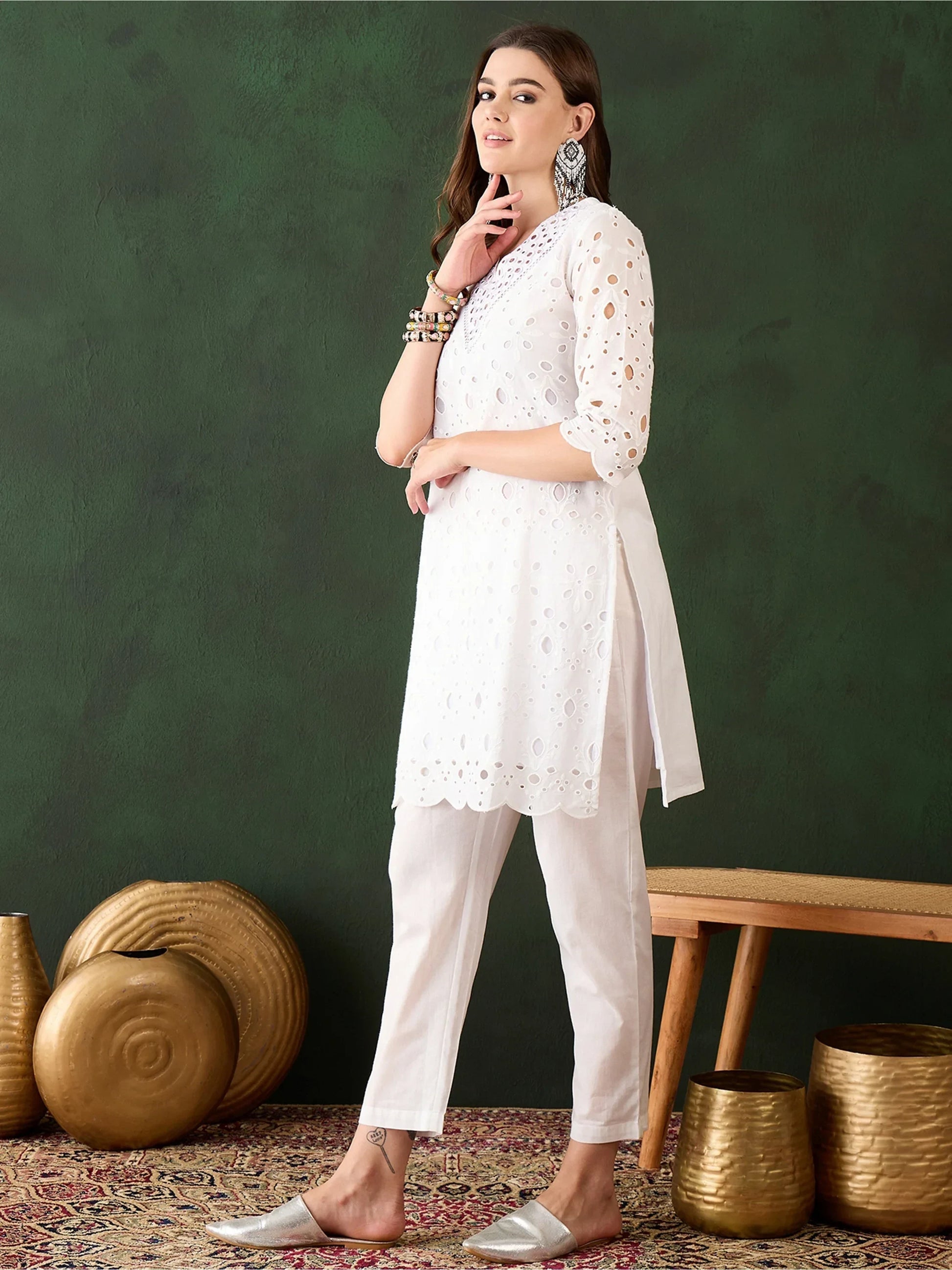 Attractive White Cotton Embroidered Festival Wear Kurta With Trouser - Zeel Clothing