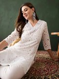 Attractive White Cotton Embroidered Festival Wear Kurta With Trouser - Zeel Clothing
