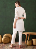 Attractive White Cotton Embroidered Festival Wear Kurta With Trouser - Zeel Clothing