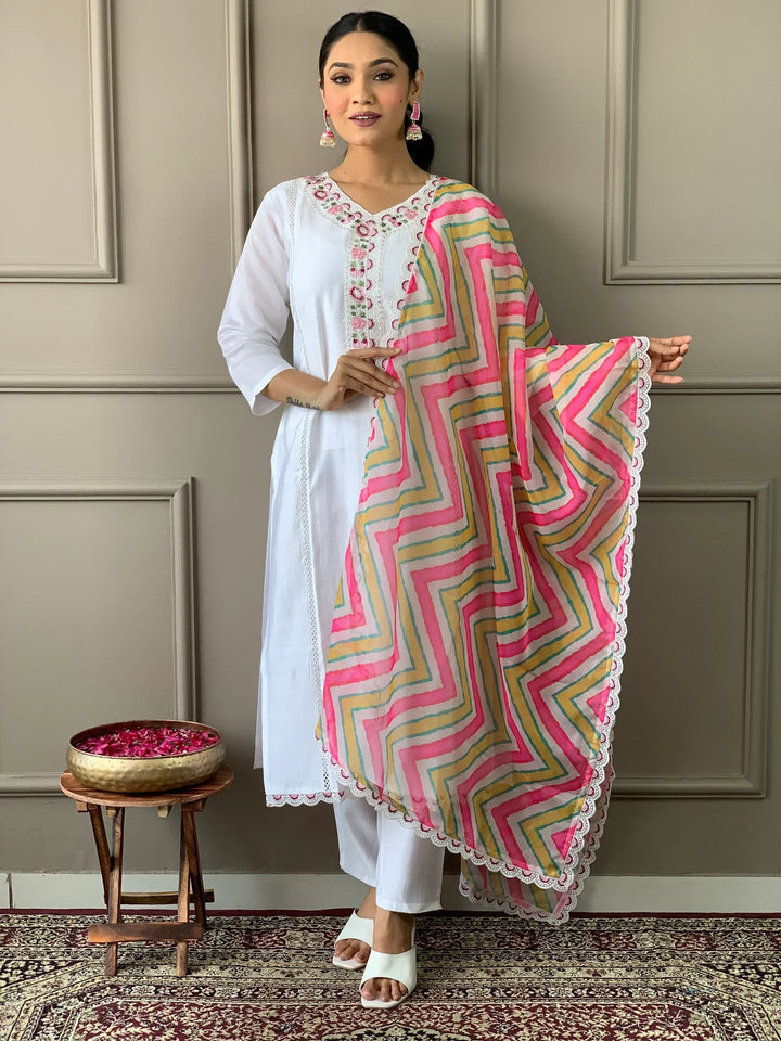 Attractive White Embroidered Chanderi Silk Traditional Suit Pant - Zeel Clothing