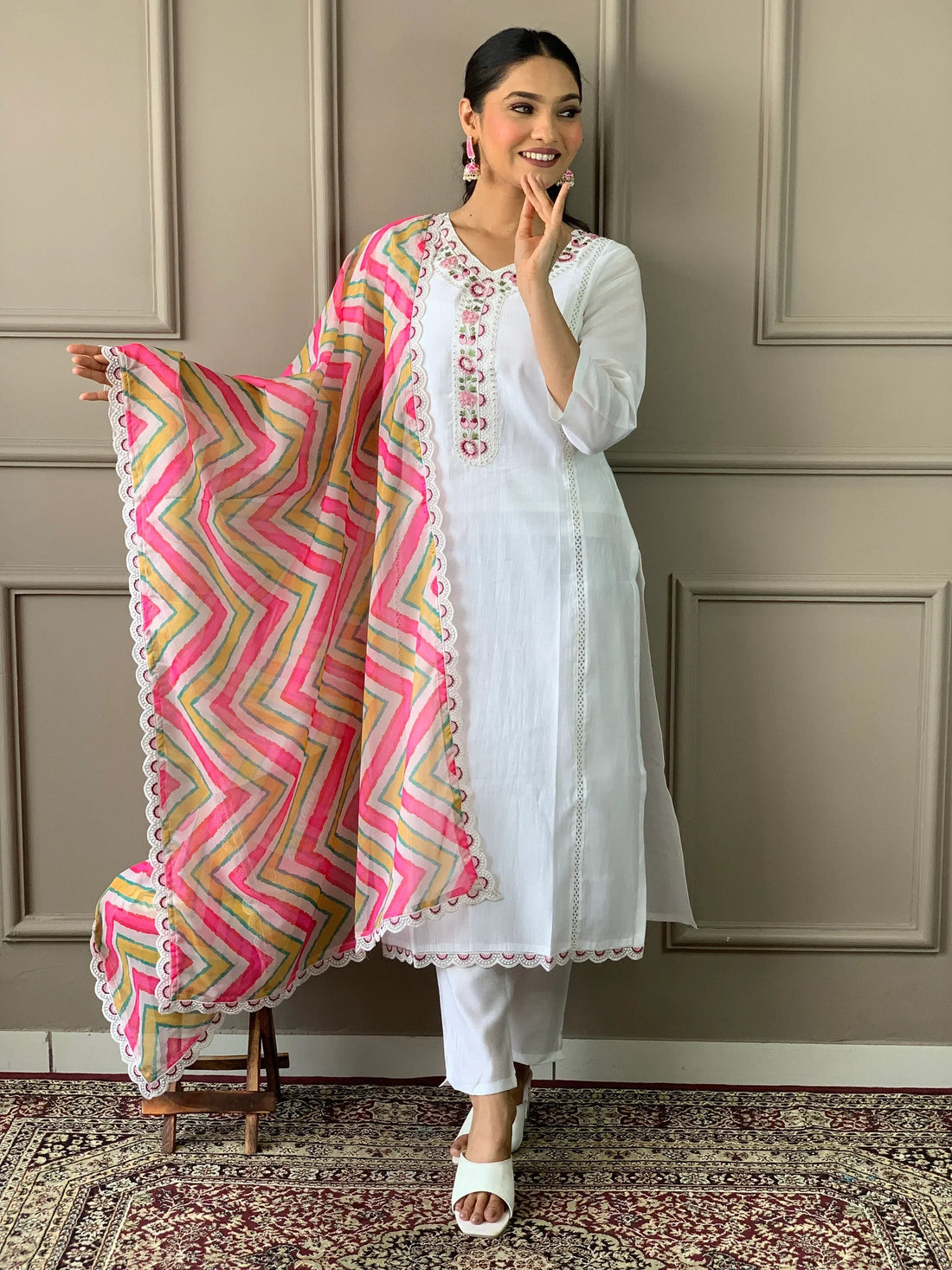 Attractive White Embroidered Chanderi Silk Traditional Suit Pant - Zeel Clothing