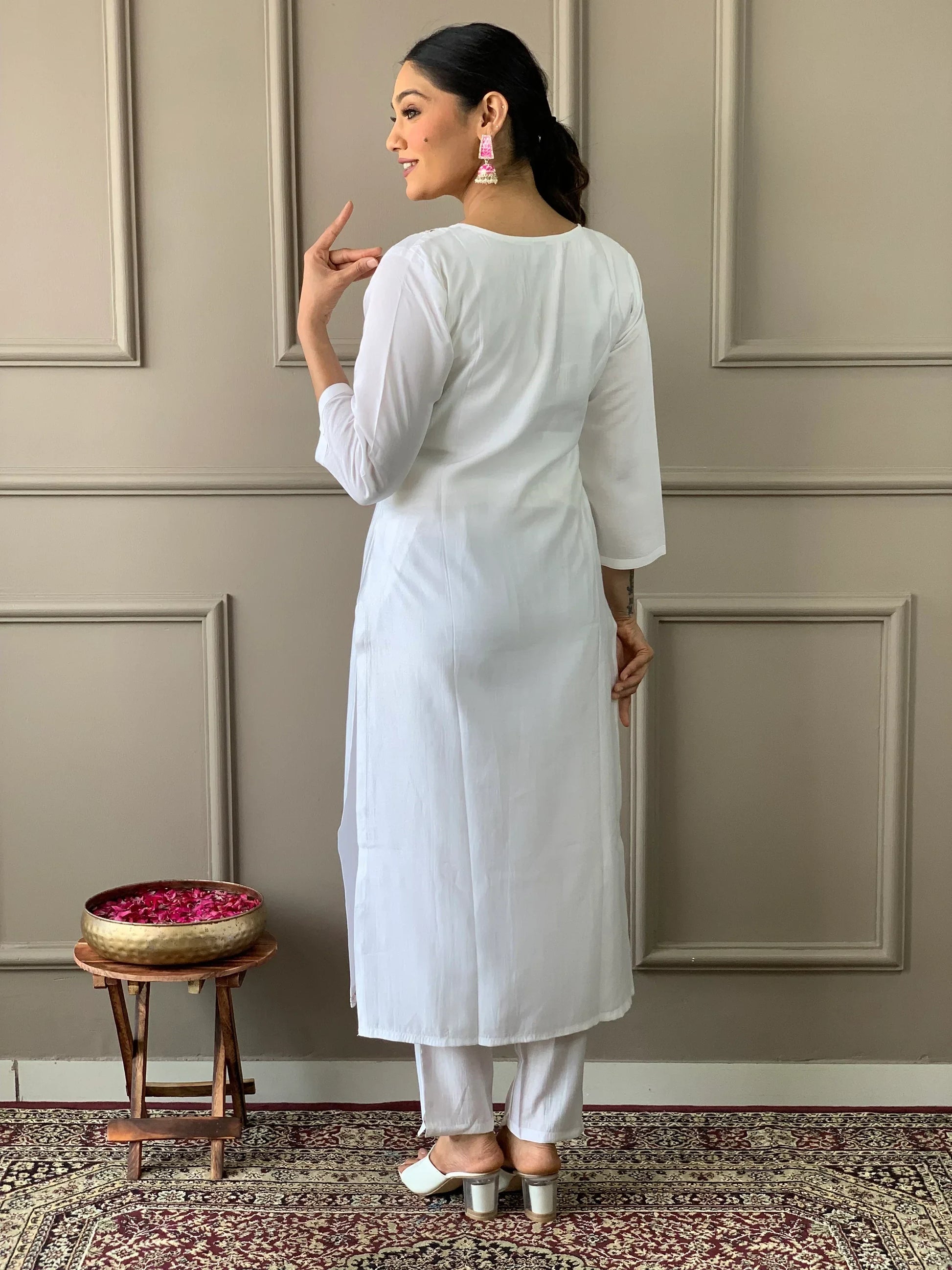 Attractive White Embroidered Chanderi Silk Traditional Suit Pant - Zeel Clothing