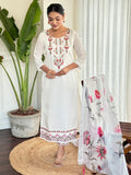 Attractive White Embroidered Rayon Traditional Pant Suit With Dupatta - Zeel Clothing