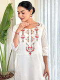 Attractive White Embroidered Rayon Traditional Pant Suit With Dupatta - Zeel Clothing