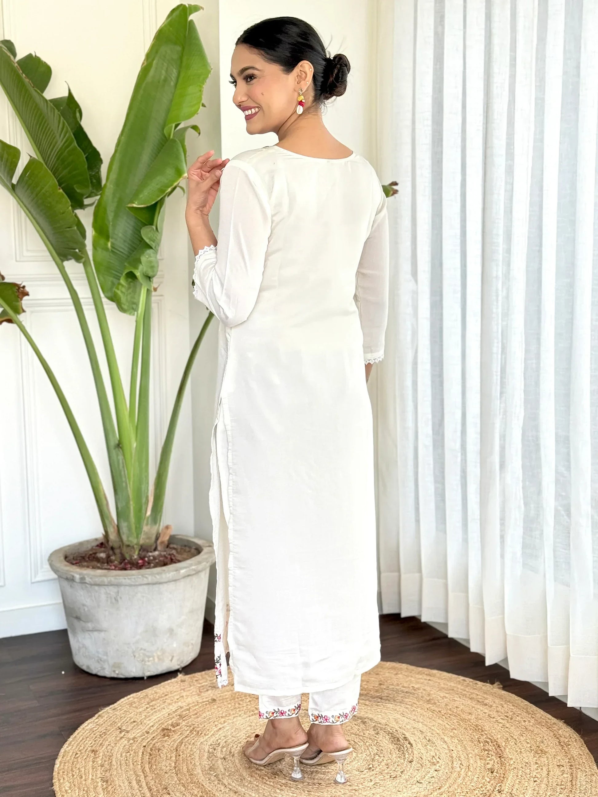 Attractive White Embroidered Rayon Traditional Pant Suit With Dupatta - Zeel Clothing