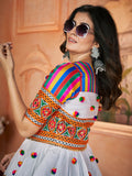 Attractive White Embroidered Silk Navratri Wear Kediya Style Kurti - Zeel Clothing